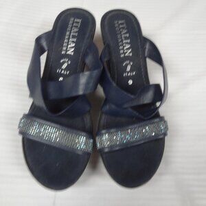 ITALIAN SHOEMAKERS Chunky WEDGE Sandal DARK BLUE WOMENS SIZE 9